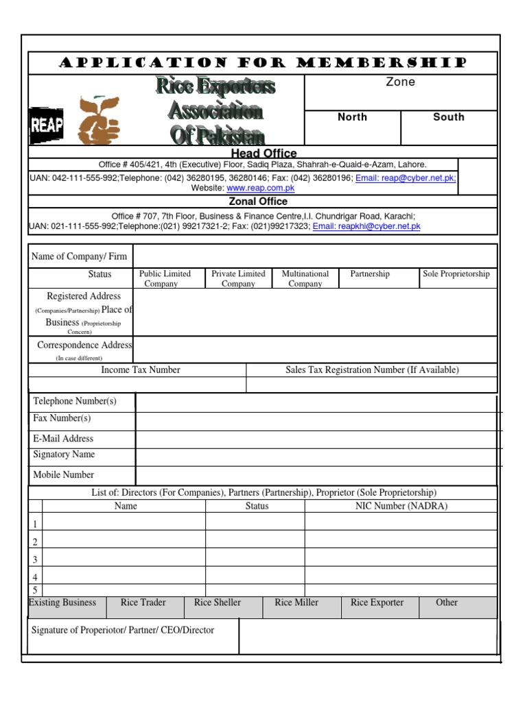 REAP Membership Application Form | PDF | Sole Proprietorship | Business Law