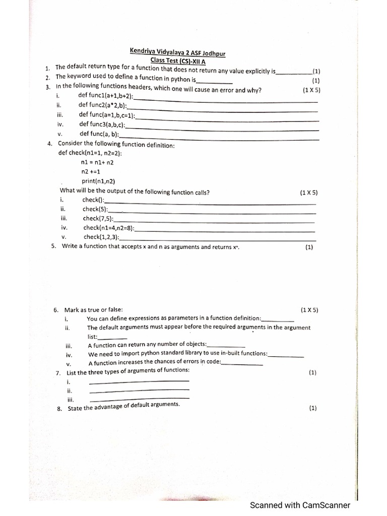 Class 12 Python Worksheet | PDF