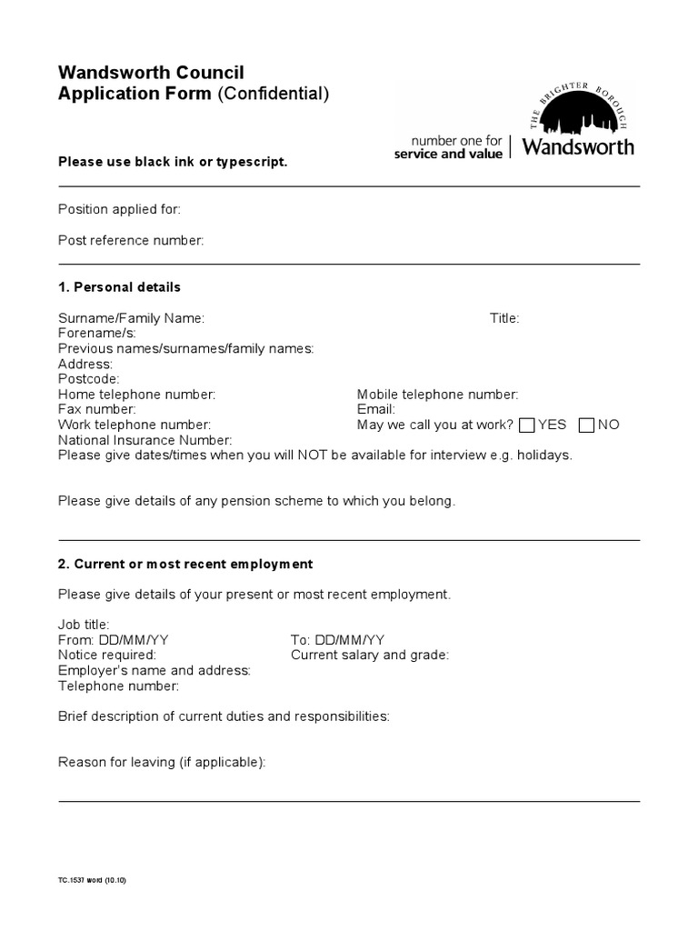 Wandsworth Application Form | PDF | Race And Ethnicity In The United ...