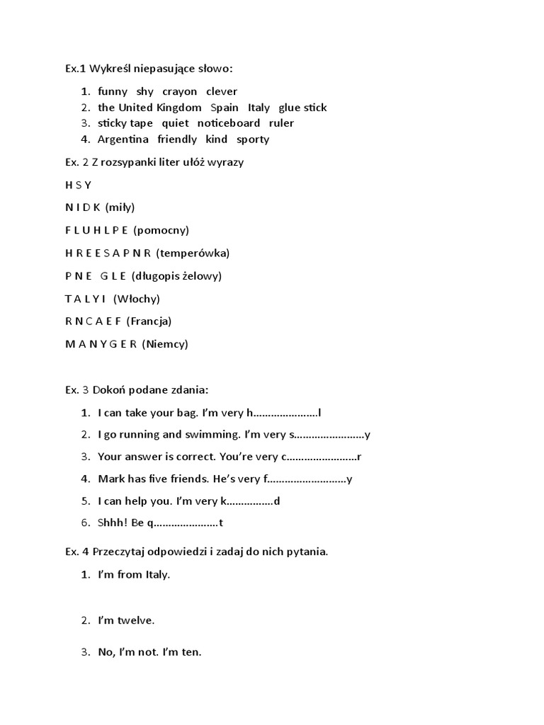 English Class Klasa 4 Test Unit 2