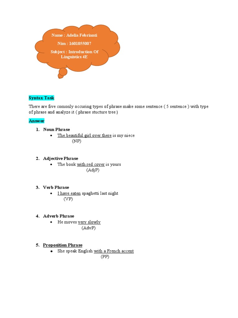Assignment Introduction To Linguistics - Syntax | PDF