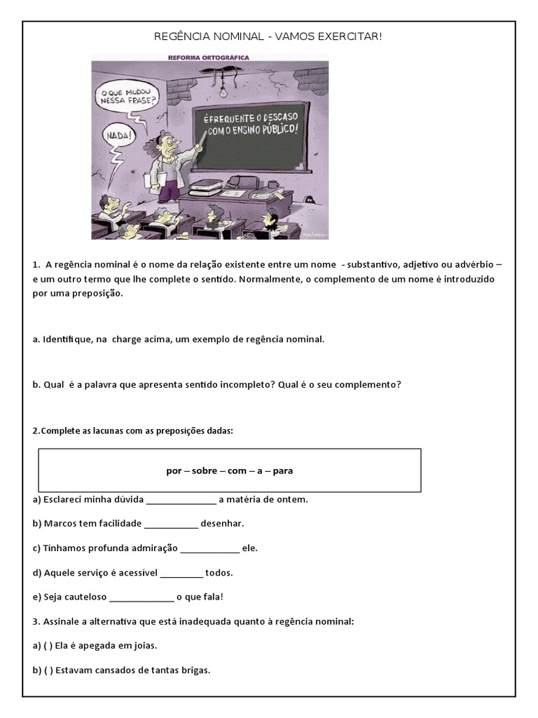 Regência Nominal Exercícios | PDF