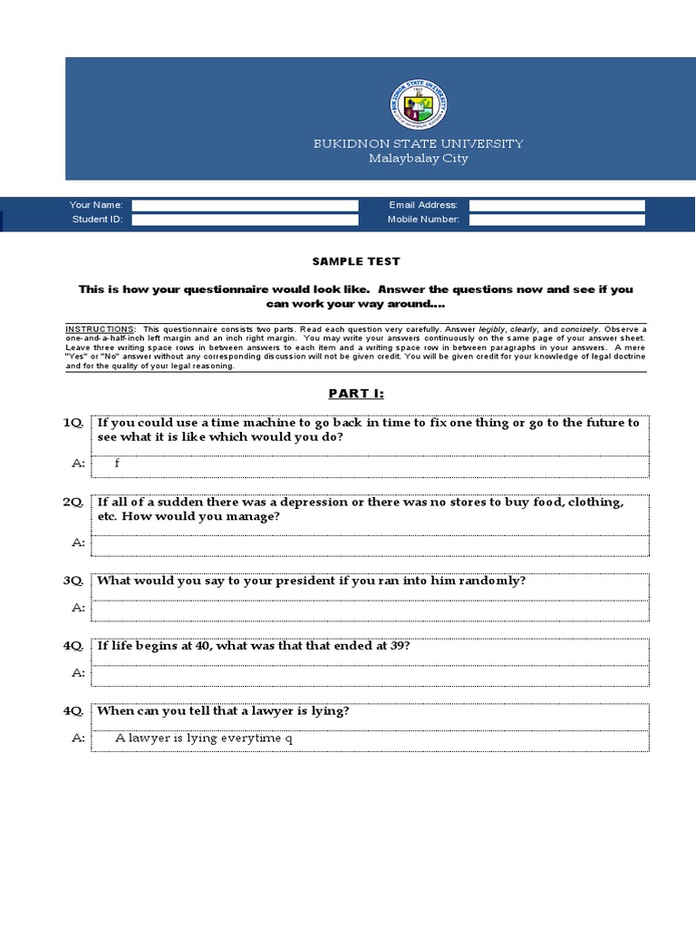 Application Exam Sample Questions | PDF | Social Science | Self-Improvement