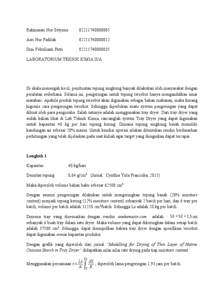 Studi Kasus Tray Dryer PDF