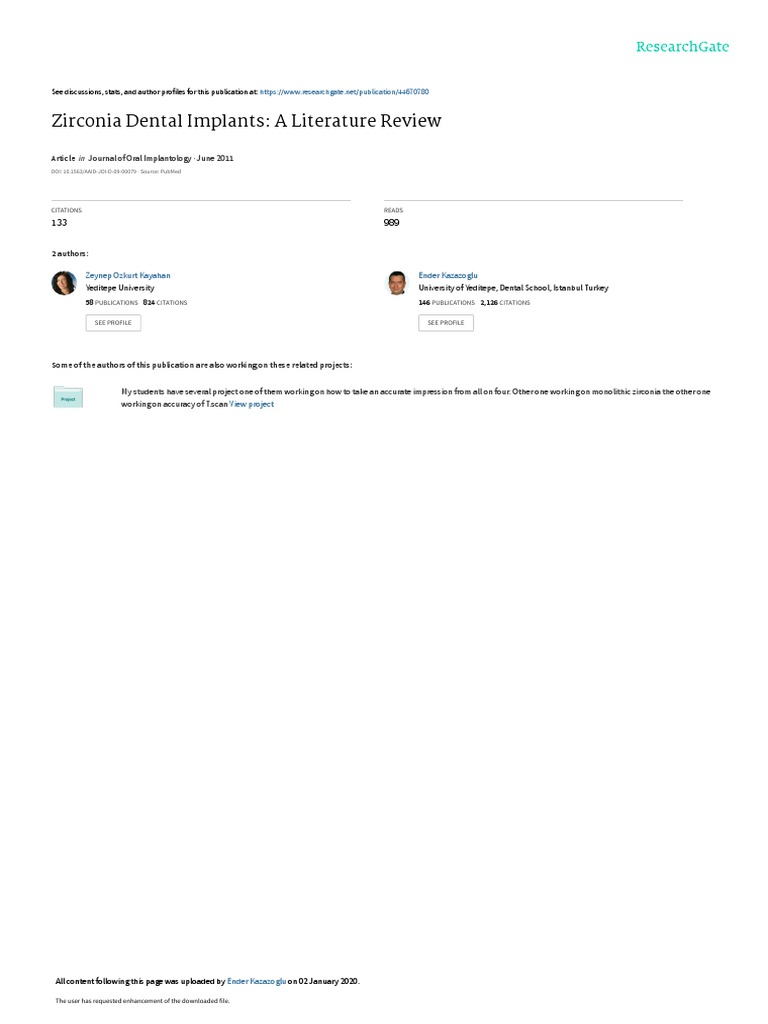 Zirconia Dental Implants A Literature Review Journal of Oral