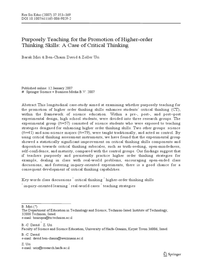 Enhancing Critical Thinking in Science Education | PDF | Critical ...