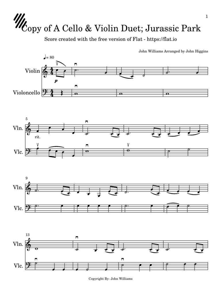A Cello & Violin Duet Jurassic Park PDF
