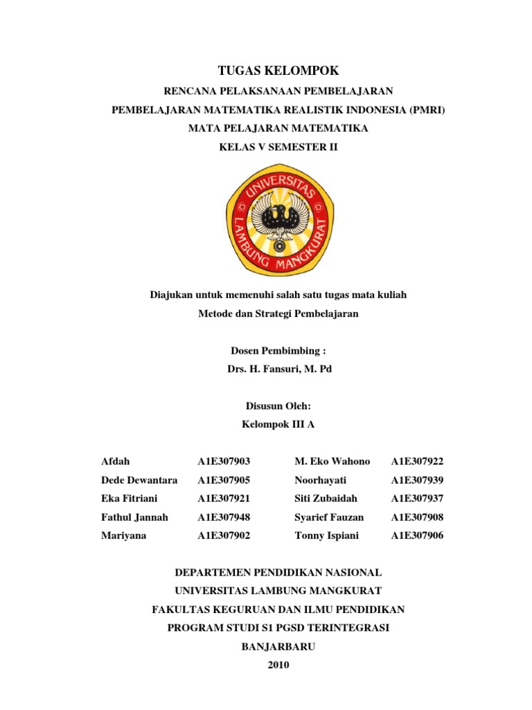 Rpp Pembelajaran Matematika Realistik Indonesia Pmri Kelas V Semester Ii Pdf