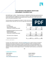 News Release: T. Rowe Price Group Reports Preliminary Month-End Assets Under Management For March 2020