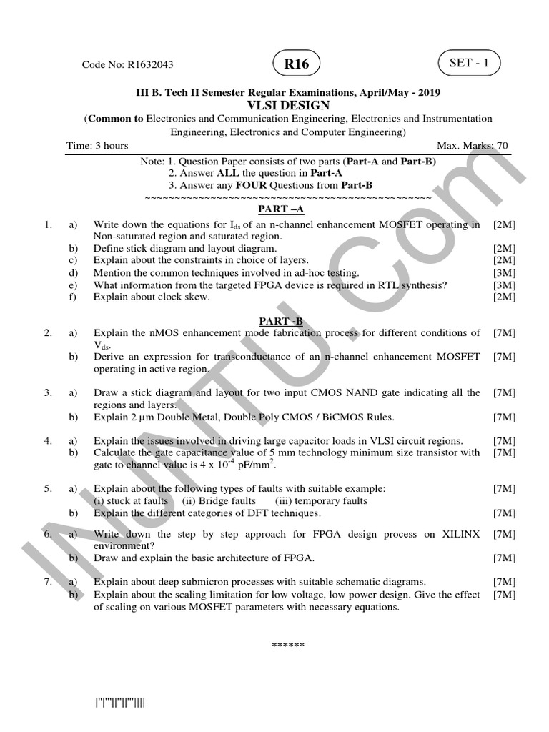 VLSI Design Exam Questions 2019 | PDF | Cmos | Mosfet