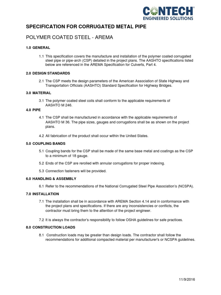 836 Specification CSPPolymer Coated Steel AREMA PDF