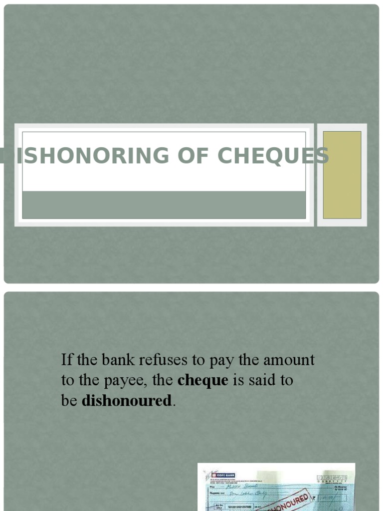 Reasons for Cheque Dishonour Explained | PDF