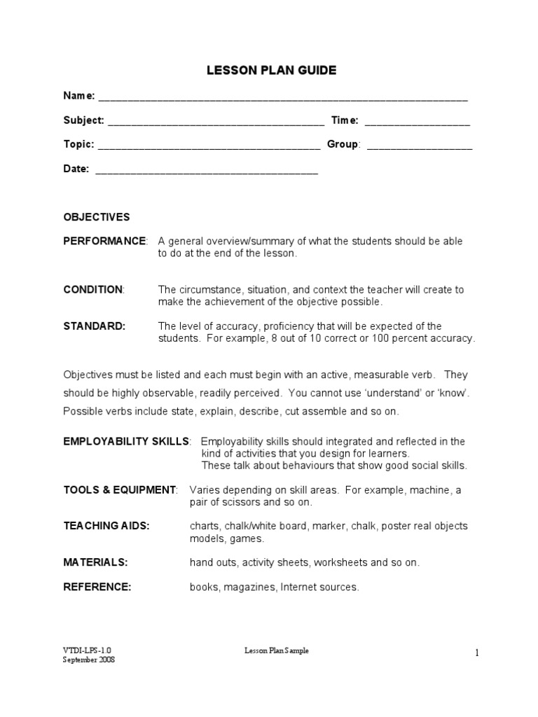 Lesson Plan Guide | PDF | Lesson Plan | Teaching