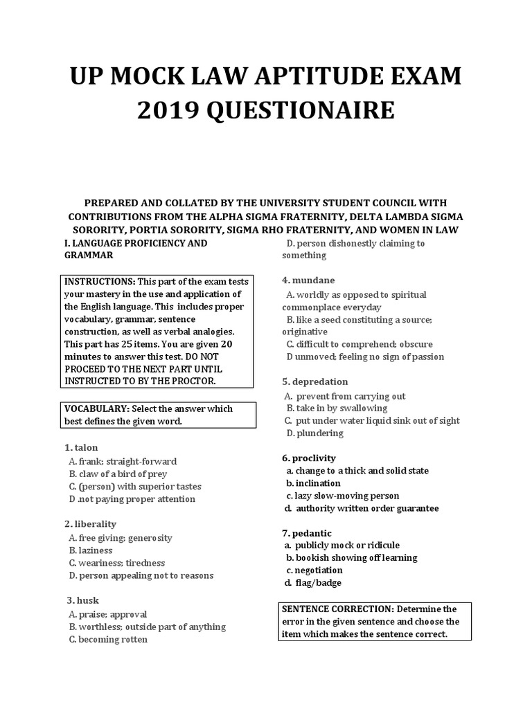 Up Mock Law Aptitude Exam 2019 Questionaire PDF Spider Banks