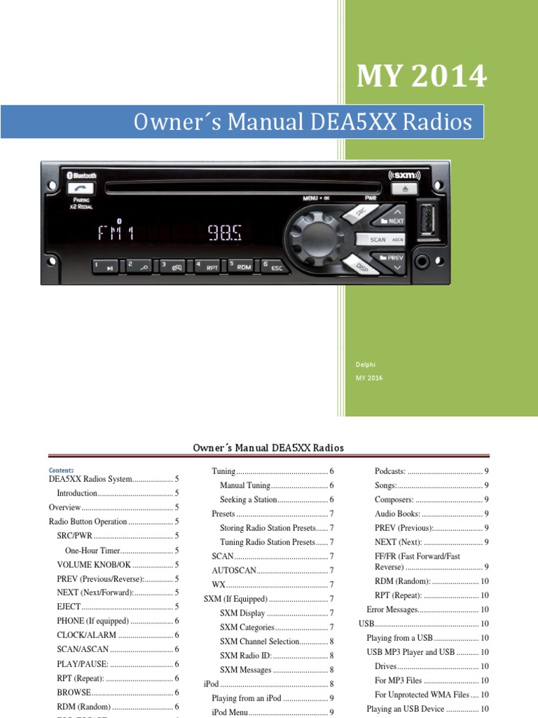 Owner S Manual DEA5XX Radios Delphi MY 2014 PDF I Pod Radio