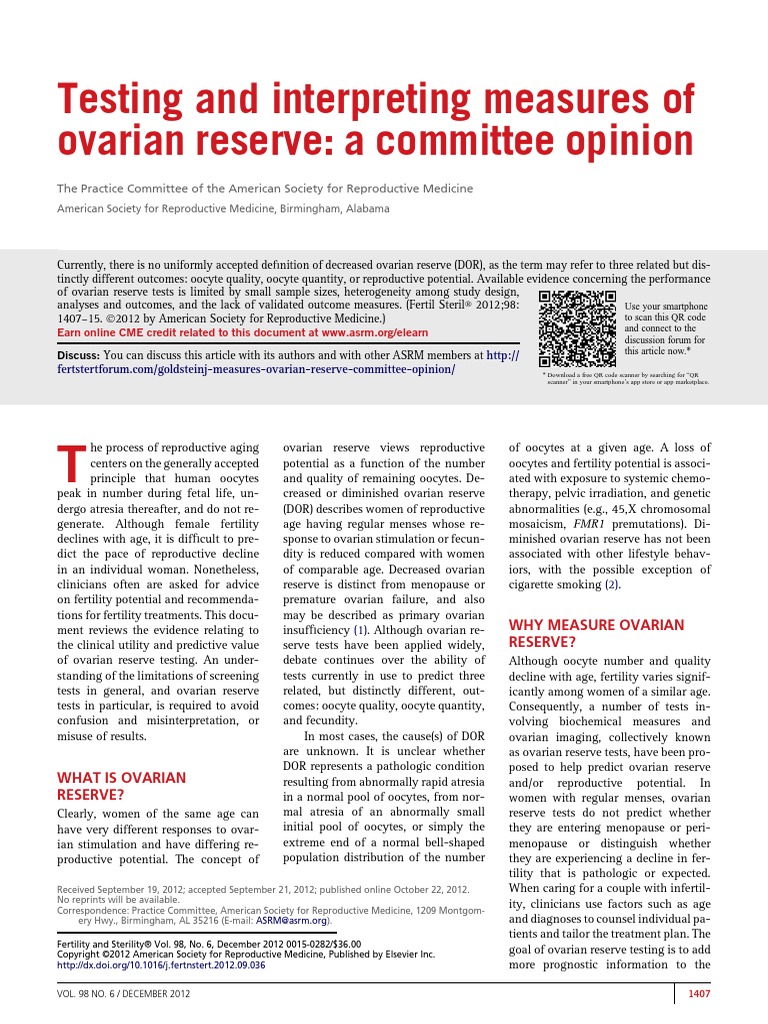 Testing and Interpreting Measures of Ovarian Reserve-Noprint | PDF ...