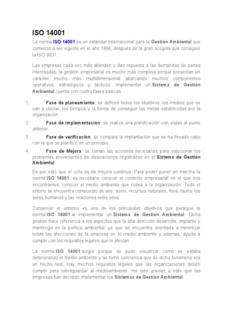 Resumen de la norma ISO 14001 | PDF | Organización internacional para ...