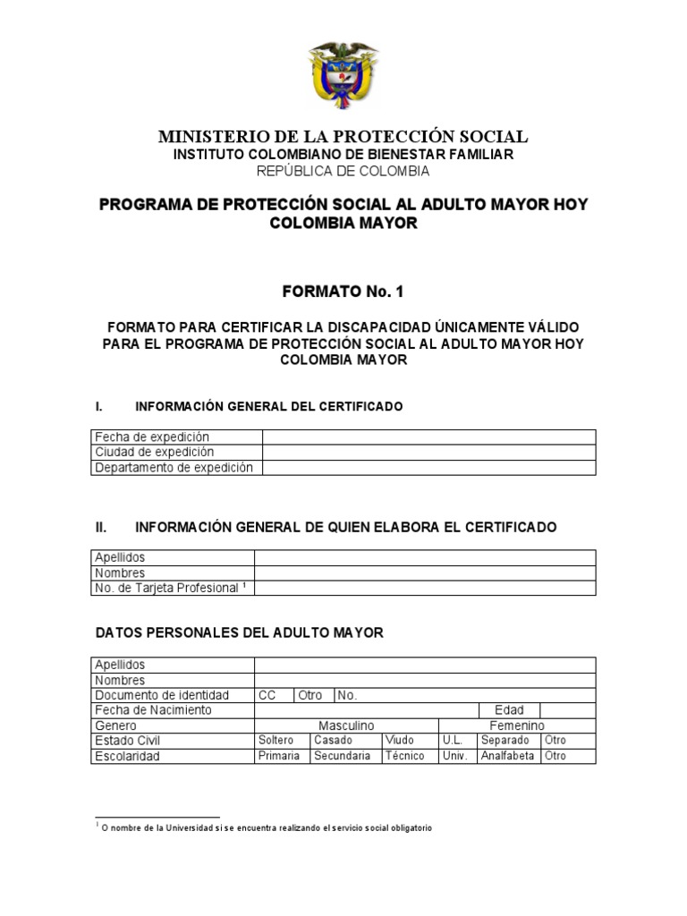 Formato de Certificado de Discapacidad | PDF | Colombia | Salud y bienestar