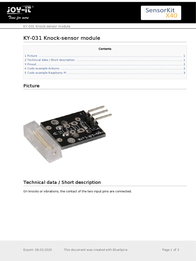 KY-031 Knock Sensor Module Guide | PDF | Sensor | Computer Engineering
