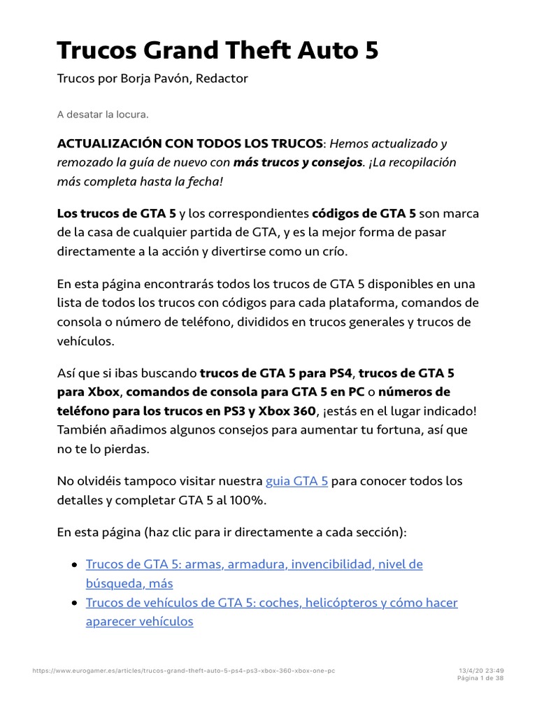 TRUCOS GTA 5 (PS4) ▷ TODAS las CLAVES y CÓDIGOS - PS4 - Trucos