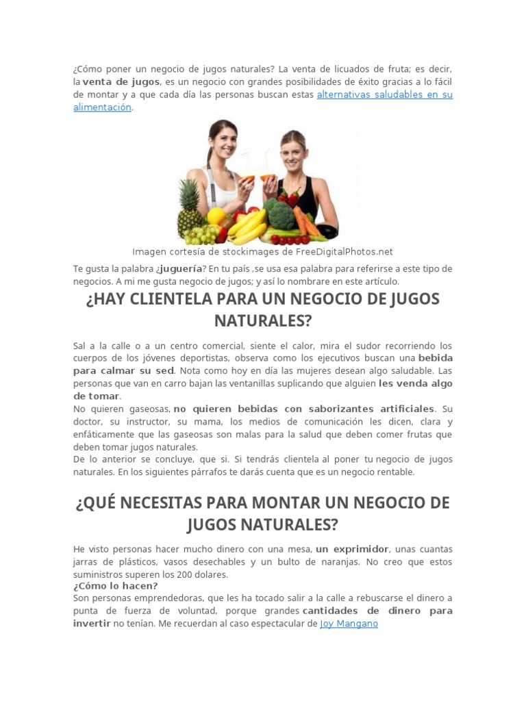 Cómo Poner Un Negocio de Jugos Naturales | PDF | café | Té