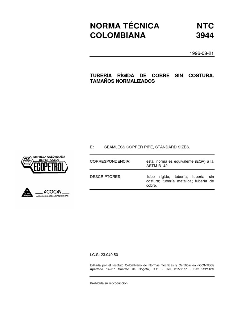 NTC 3944: Tubería de Cobre Sin Costura | PDF | Química | Naturaleza
