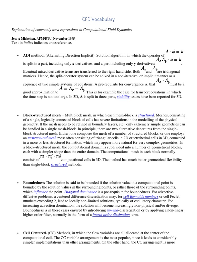 CFD Vocabulary PDF Fluid Dynamics NavierStokes Equations
