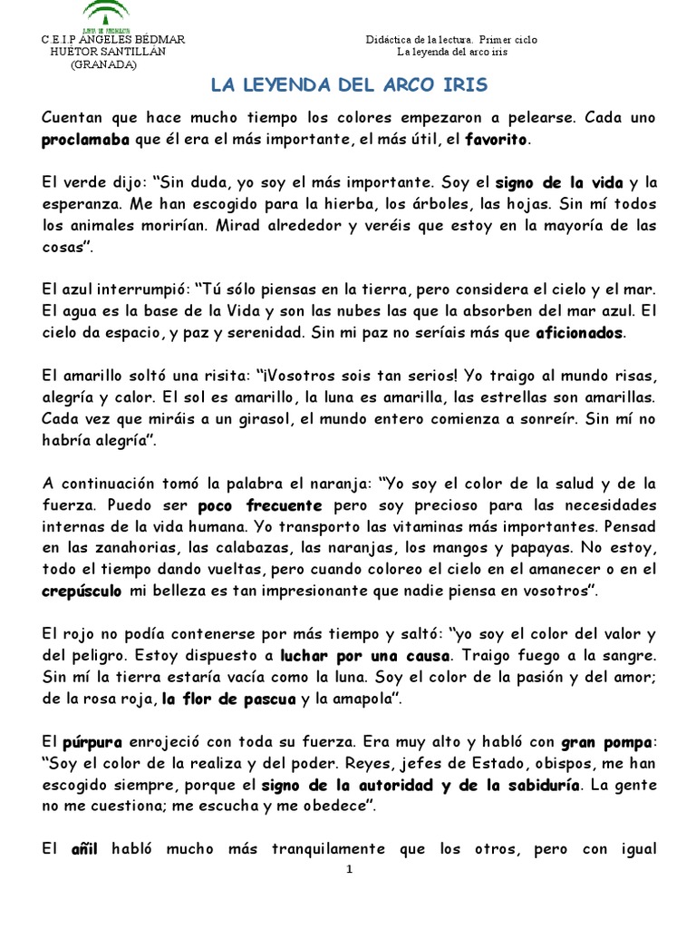 La Leyenda Del Arco Iris - Odt | PDF | Arco iris | Cielo
