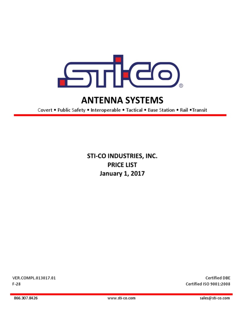 Antenna Systems StiCo Industries, Inc. Price List January 1, 2017