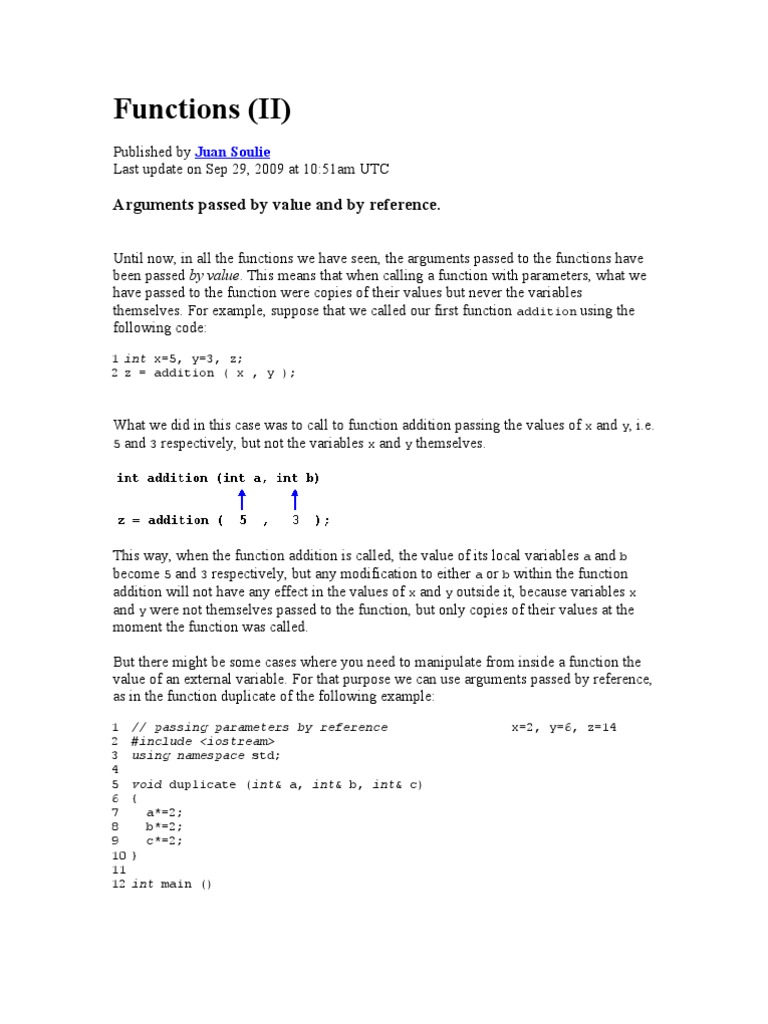 Functions (II) : Arguments Passed by Value and by Reference | PDF ...
