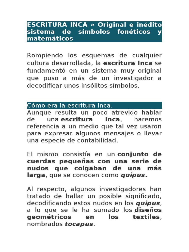 Escritura Inca | PDF