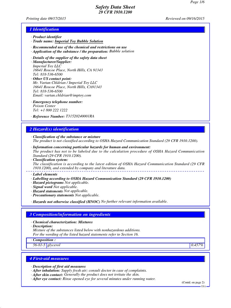 Bubble SDS 2015 PDF | PDF | Toxicity | Prevention
