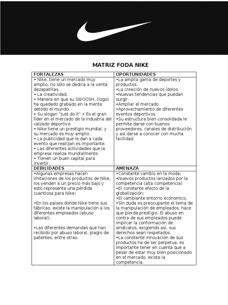 Matriz Foda Nike | PDF | Nike | Análisis FODA
