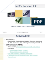 Lección 2.2 Inecuaciones Lineales y Cuadráticas Con 1 Variable