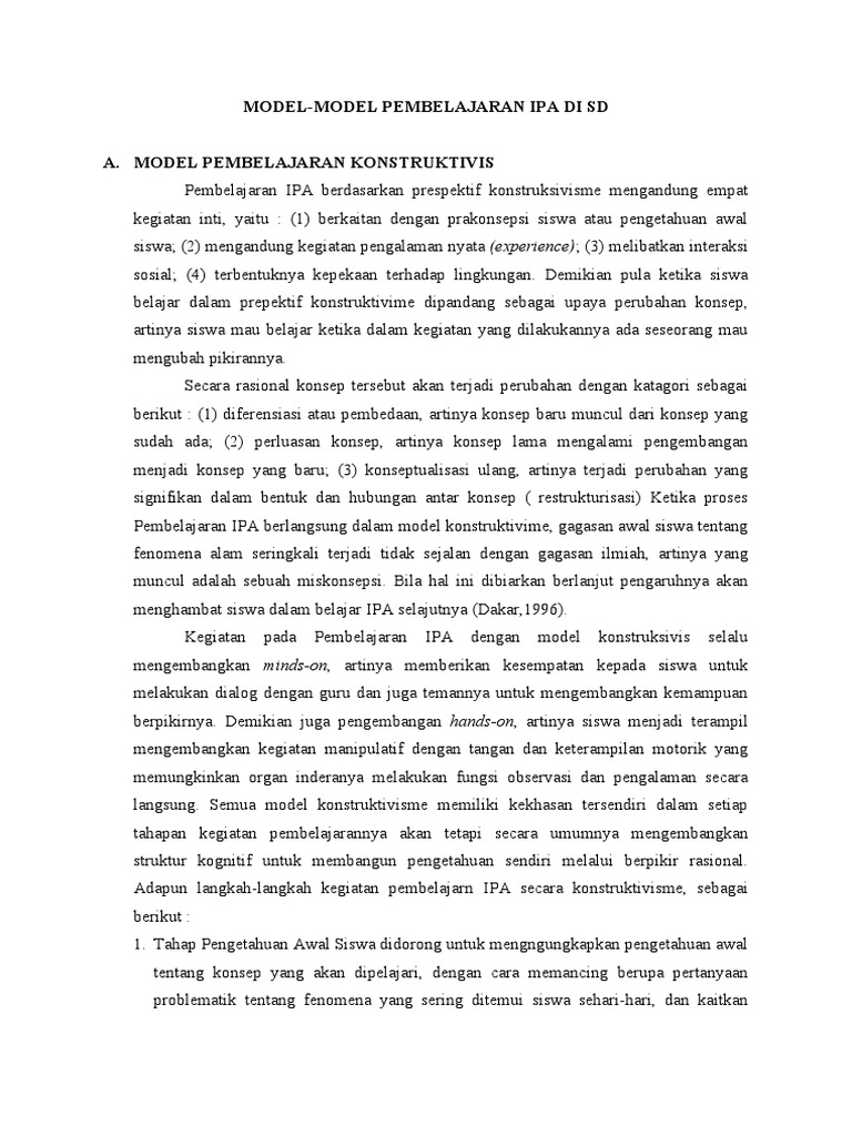 Model Model Pembelajaran Ipa Di Sd 1 Pdf