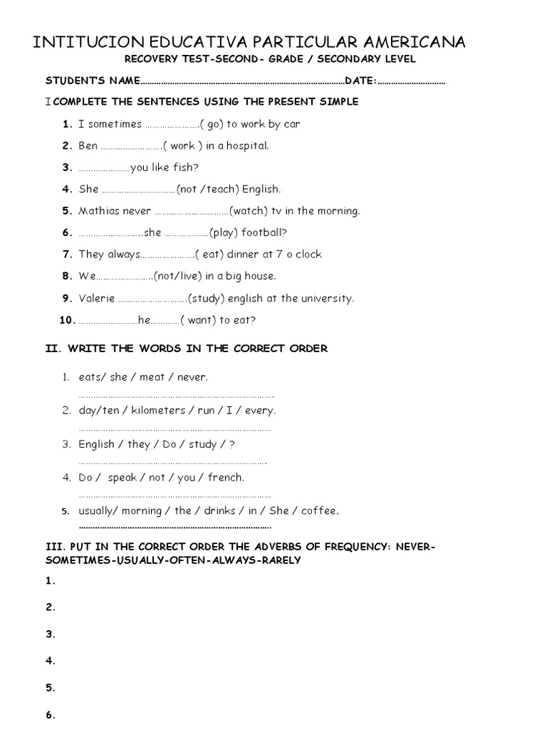 I Complete The Sentences Using The Present Simple | PDF | Cooking, Food ...