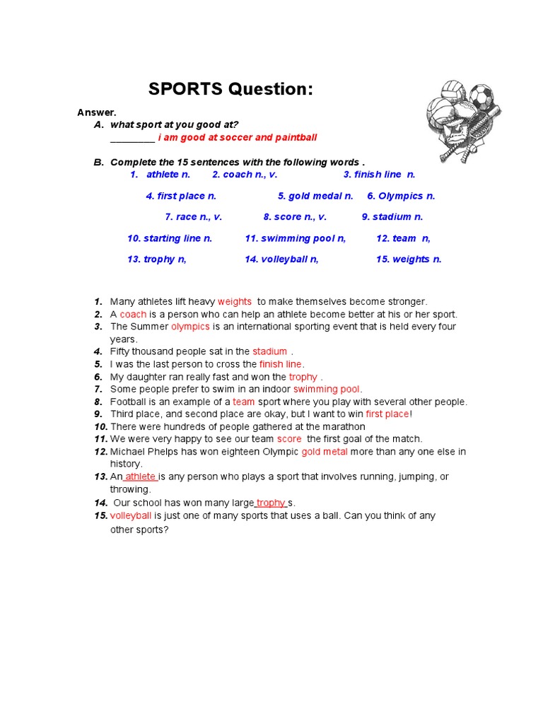 Sports Vocabulary and Sentences Guide | PDF