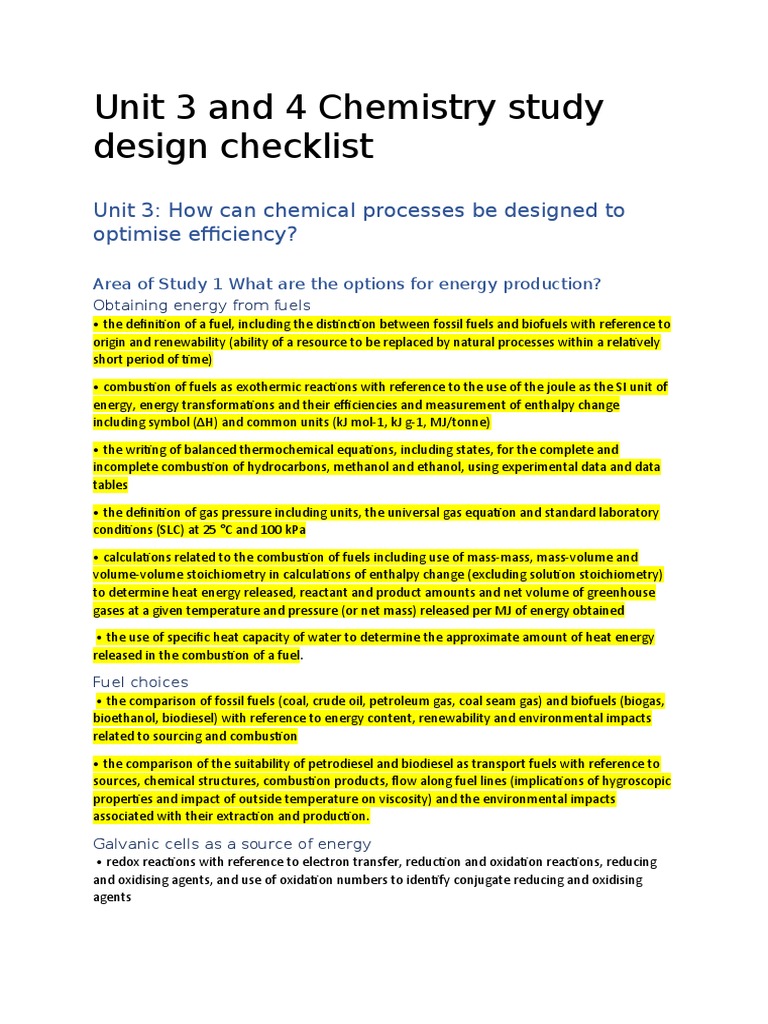 Chemistry Study Design Checklist PDF Redox Chemical Reactions