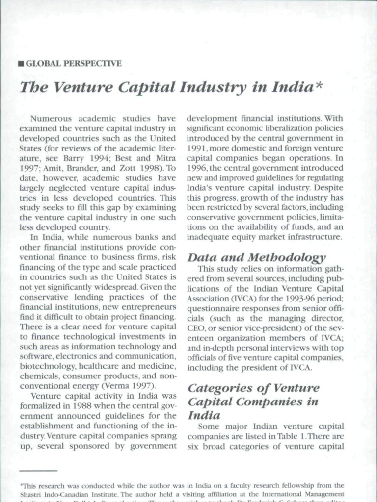 The Venture Capital Industry in India : Data and Methodology | PDF ...