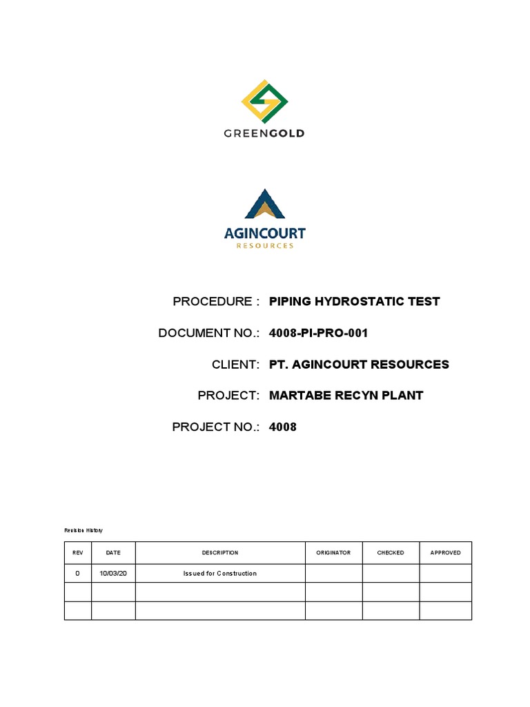 Piping Hydrostatic Test Procedure | PDF | Pressure Measurement | Pipe ...