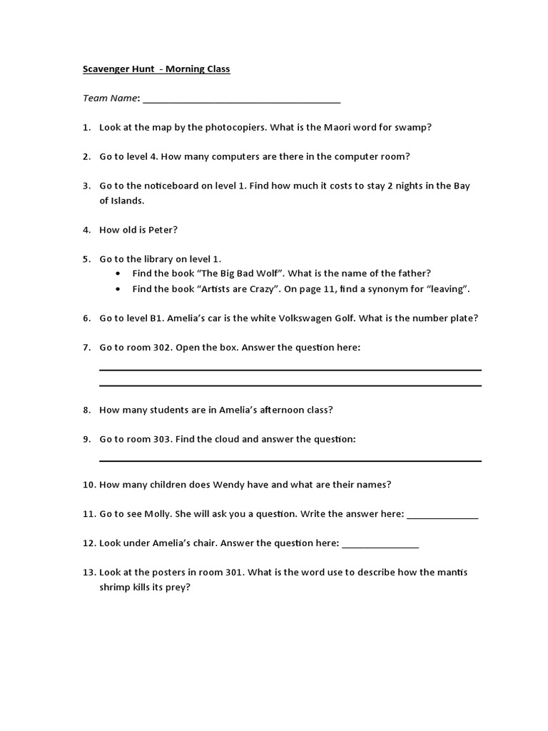 ESL Scavenger Hunt Activity Guide | PDF | Language Arts & Discipline