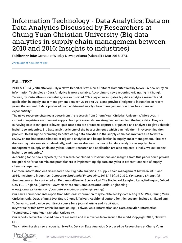 Review Big Data Analytics in Supply Chain Management Between 2010 and ...