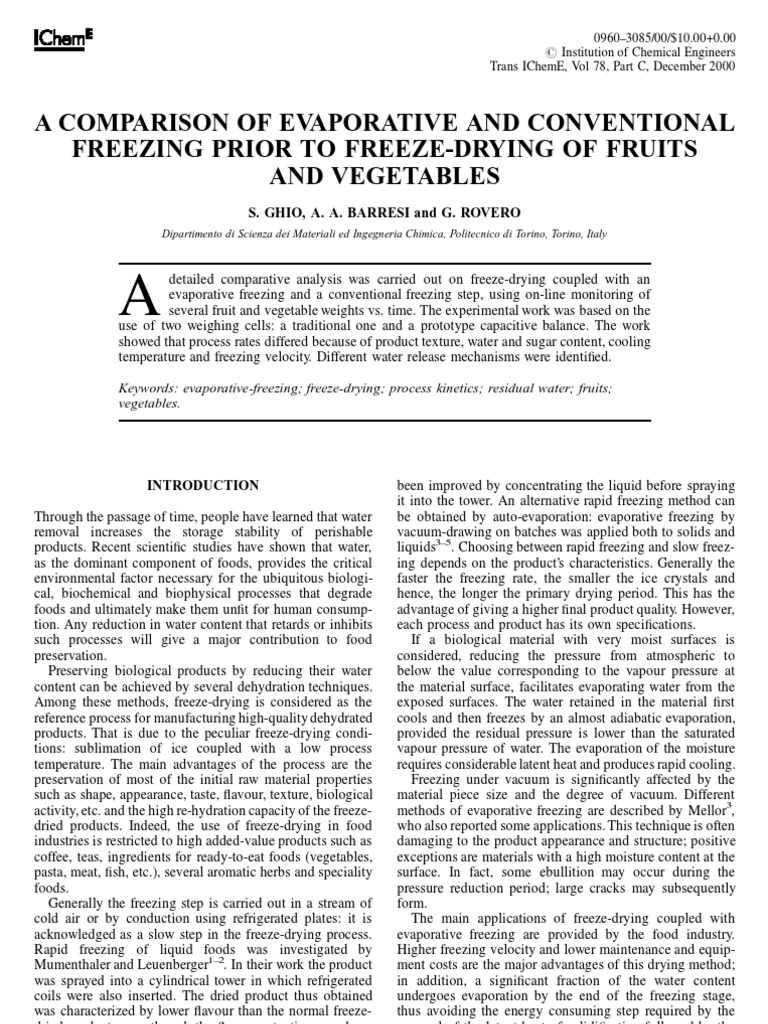 A Comparison of Evaporative and Conventional Freezing Prior To Freeze