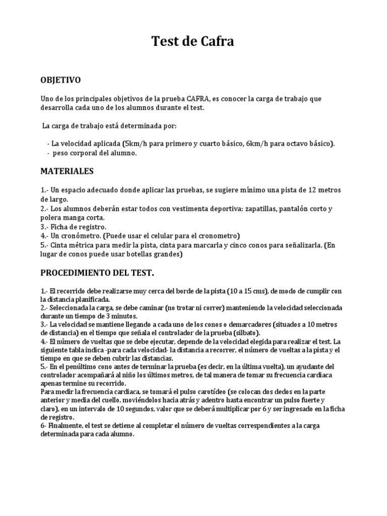Protocolo del Test de Cafra | PDF | Ritmo cardiaco | Frecuencia