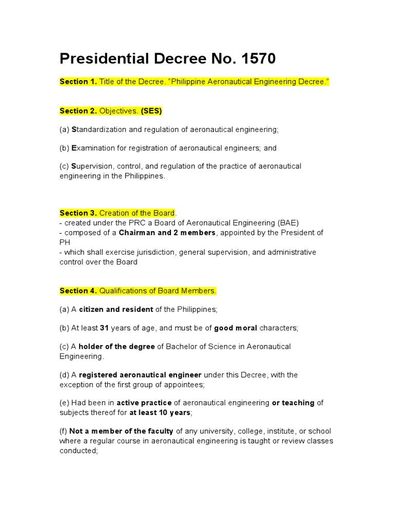 Presidential decree no 1570 section 1 title of the decree
