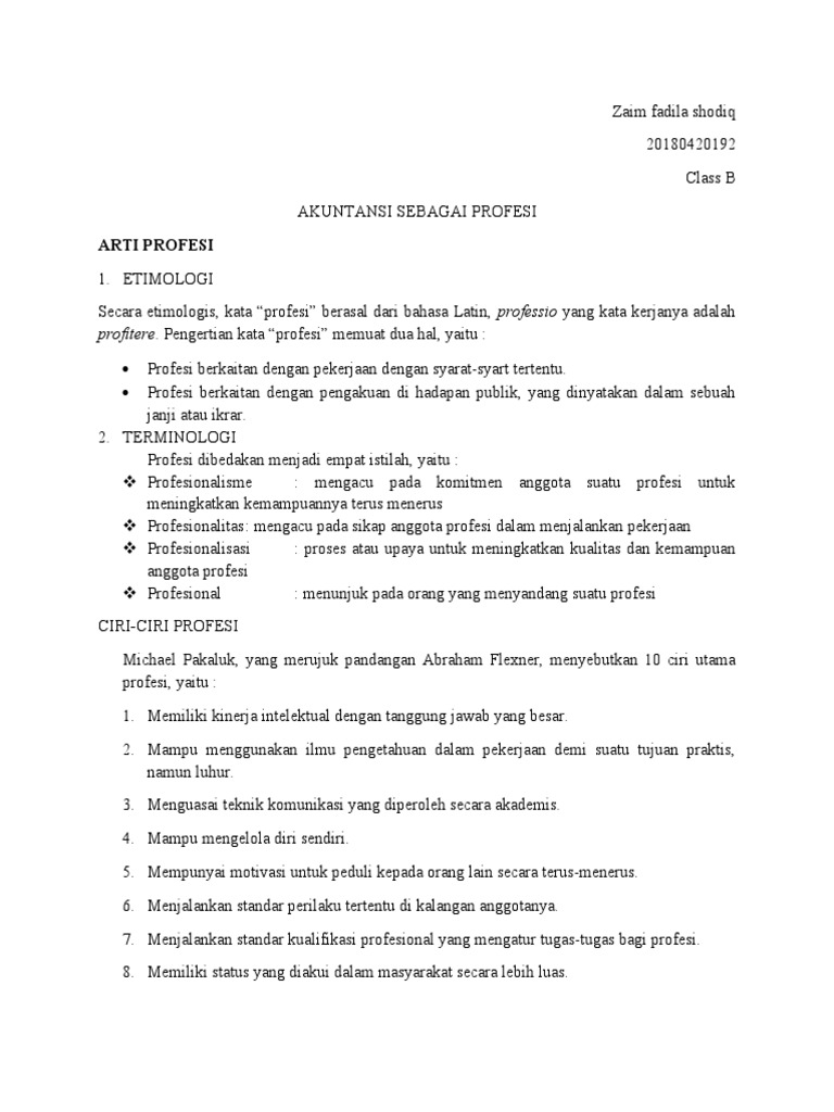 Etimologi dan Ciri-Ciri Profesi | PDF