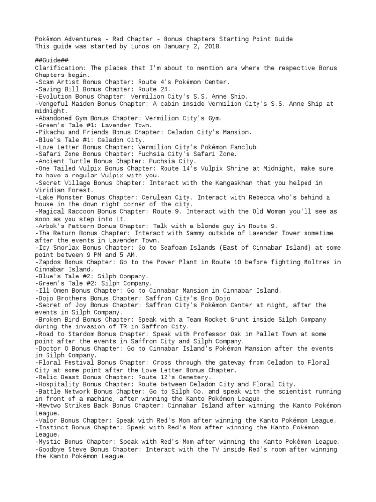 Red Chapter Bonus Chapters Guide | PDF | Pokémon | Nintendo Franchises
