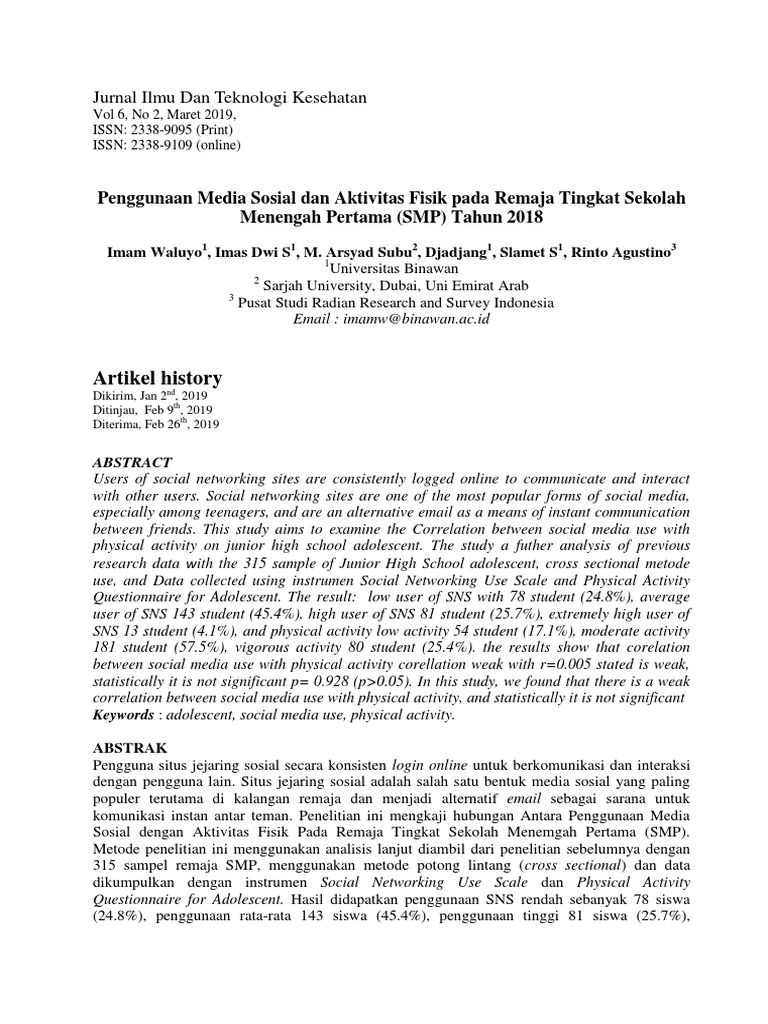 Social Media Use & Physical Activity in Teens | PDF | Social Networking ...