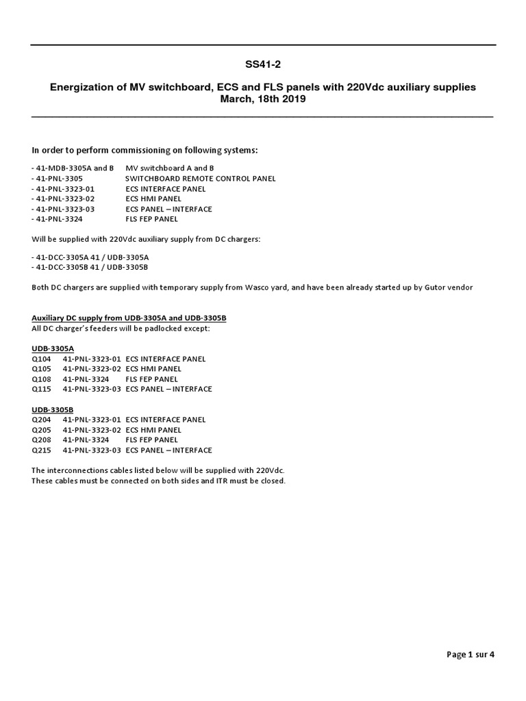 MV Switchboard 220Vdc Energization Guide | PDF | Power (Physics ...