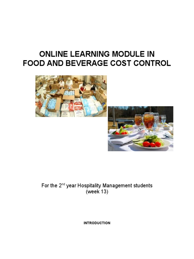 Online Learning Module in Food and Beverage Cost Control PDF Drink